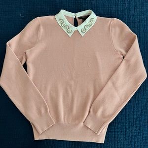 Forver21 Pink Collared Sweater with Pearl and Jewel Detail - Size M.